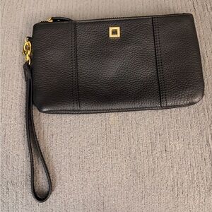 Lodis Black and Gold Leather Wristlet